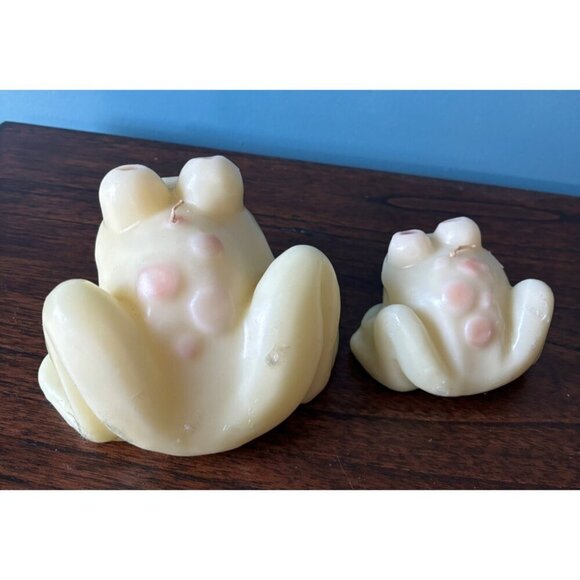 2 Vtg Adorable Frog Shaped Wax Candle Set Ivory - Picture 3 of 5